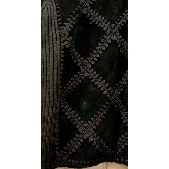 Vintage Studio Works Black Patchwork Leather Knit Zip Sweater Large Y2K Grunge - Picture 6 of 8